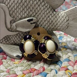 Purple and Gold Plastic Clip on Vintage Earrings